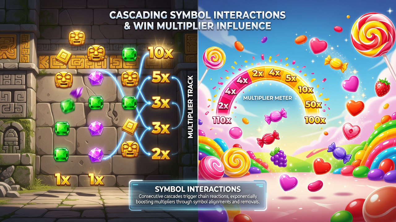 Comparison chart of multiplier growth curves in the three slots during extended cascade sequences
